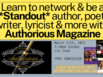 Authorious™ Magazine’s Author Industry Monthly Networking Day starts tomorrow, 4th Sunday March 27th, 2022 at 3:30 PM